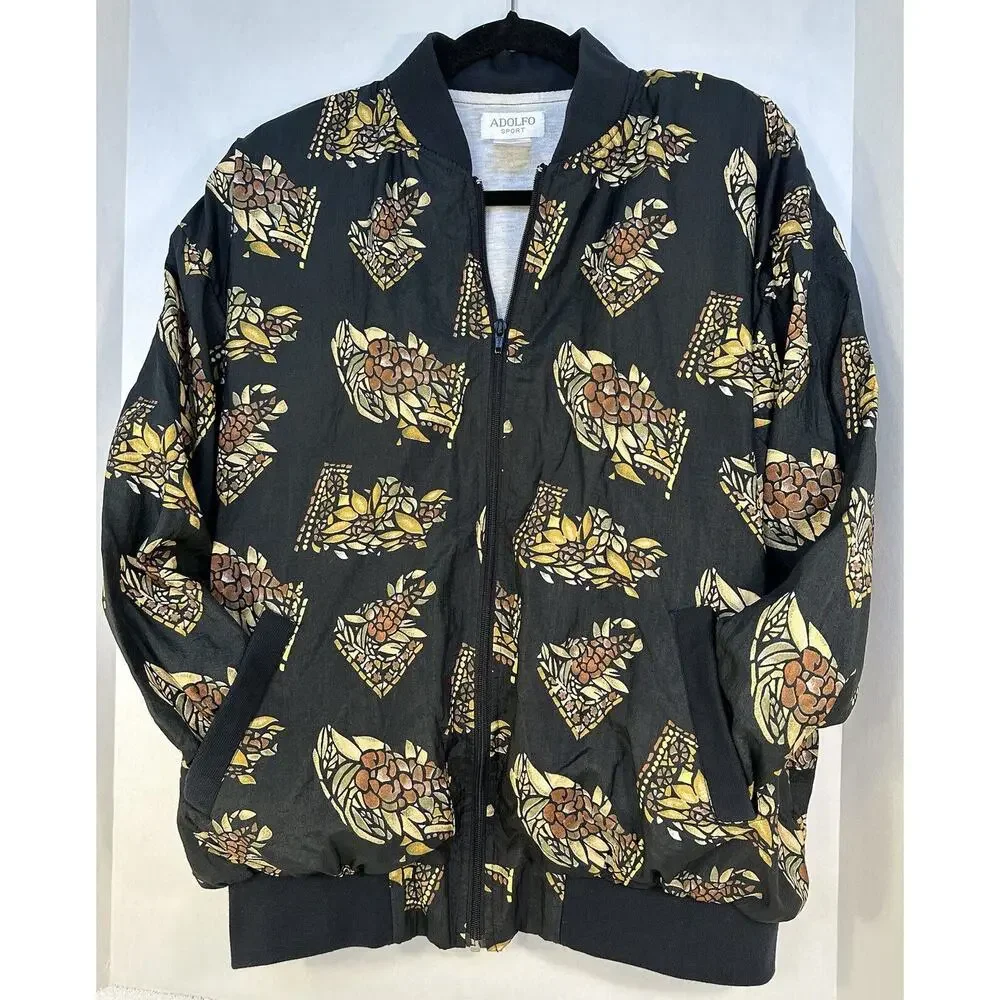 VINTAGE Adolfo Sport 80s 90s Bomber Jacket Unique PRINT’S For All SEASON! Sz.L - Picture 3 of 14